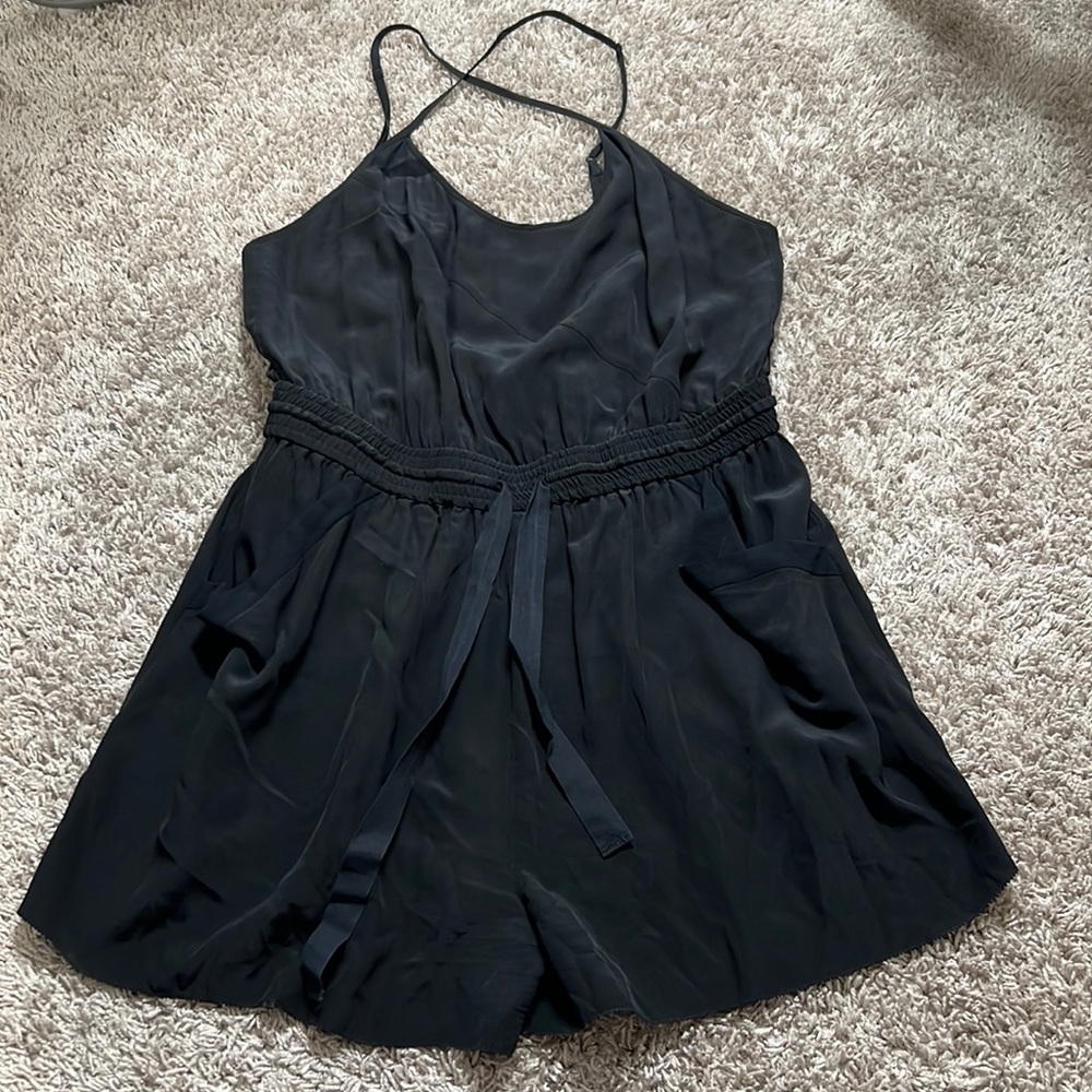 Wilfred Black Sleeveless Scoop Neck Romper with Smocked Waist